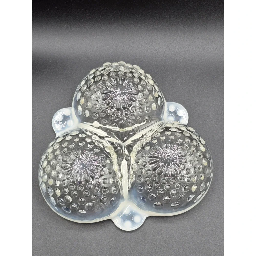 VTG Fenton Opalescent Hobnail Moonstone Divided Relish‎ Dish 3 Compartment 6.5in